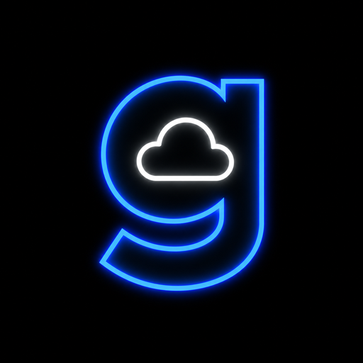 Ryan Grey — blue lowercase g with a white cloud on black